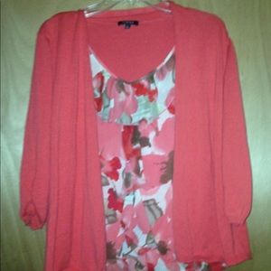 Coral Cardigan With Floral Blouse Size L